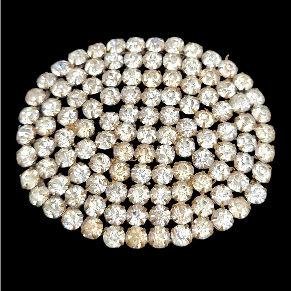 Vintage Luxe Statement‎ 40s-50s Clear Rhinestone Brass Pendant Retro Glam Piece